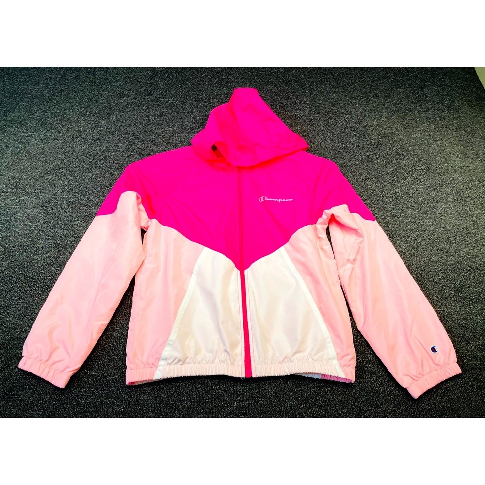 Champion Authentic Athleticwear Windbreaker Jacket Girls L Pink Hooded Full Zip